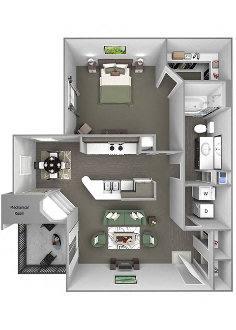 Floor plan for 1 bed, 1 bath, 830 sqft